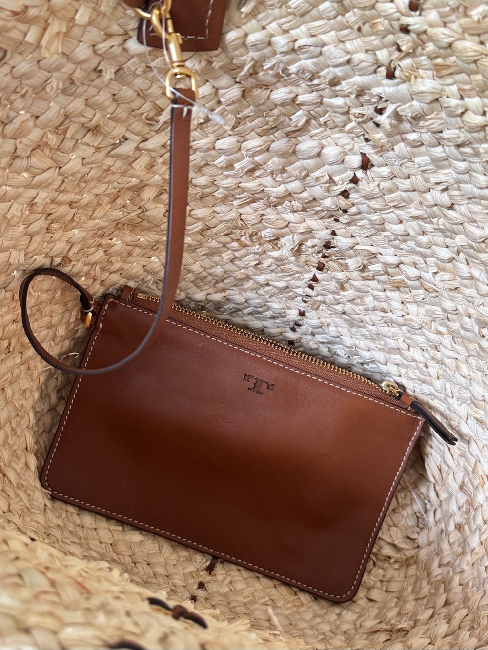 Tory Burch McGraw Straw Shopper Tote Natural Woven Raffia Leather Pouch Dustbag - Picture 11 of 16